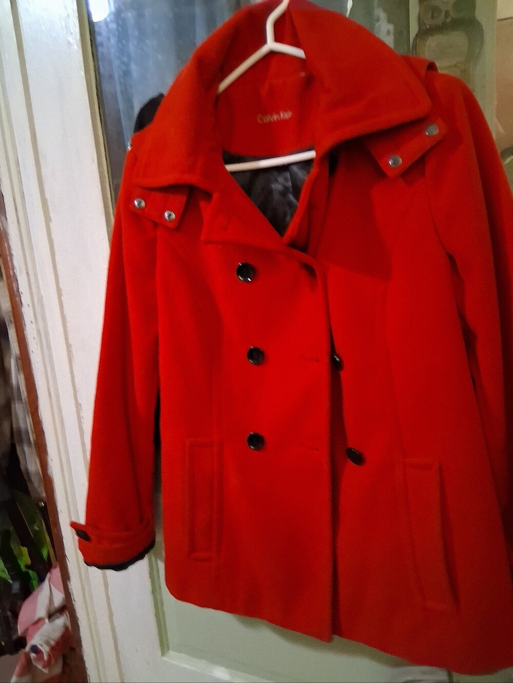 Calvin Klein Women's Bright Red Double-Breasted Pea Coat